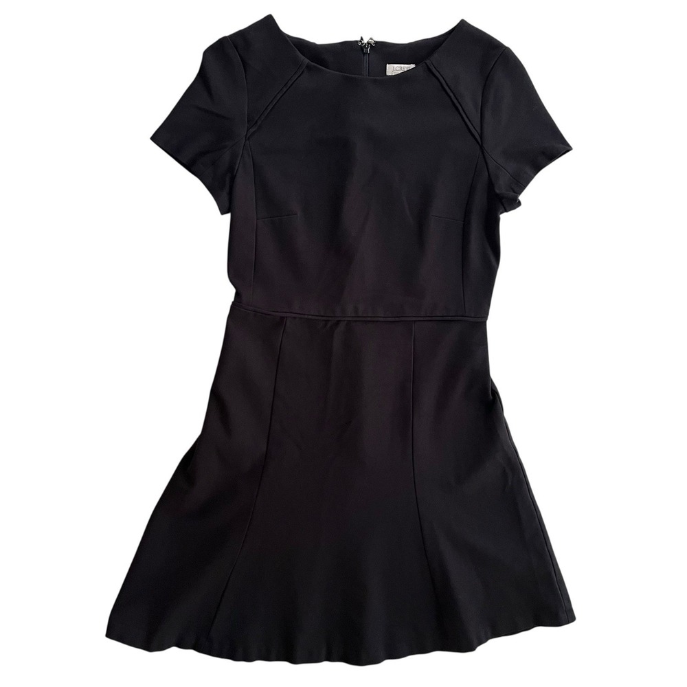 J.Crew Women's 4 Black Ponte Fit & Flare Short Sleeve Boat Neck Dress G9357 Chic